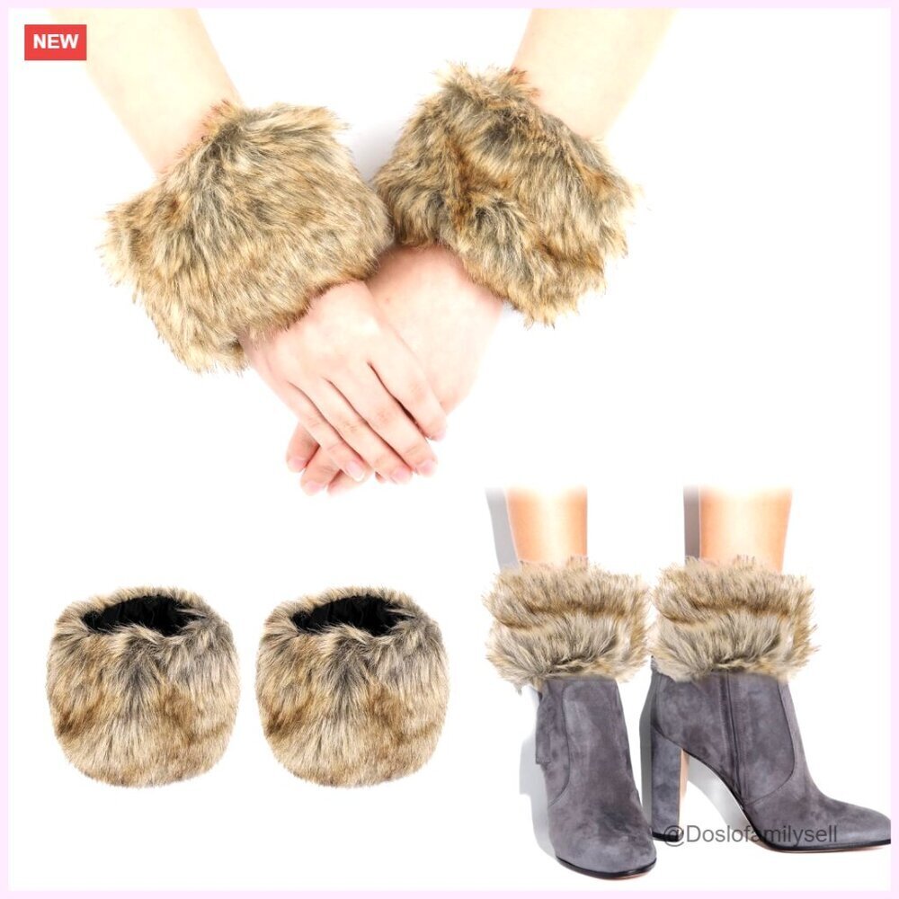 Faux Fur Wrist Warmers One Size Fits All Winter Arm Bands